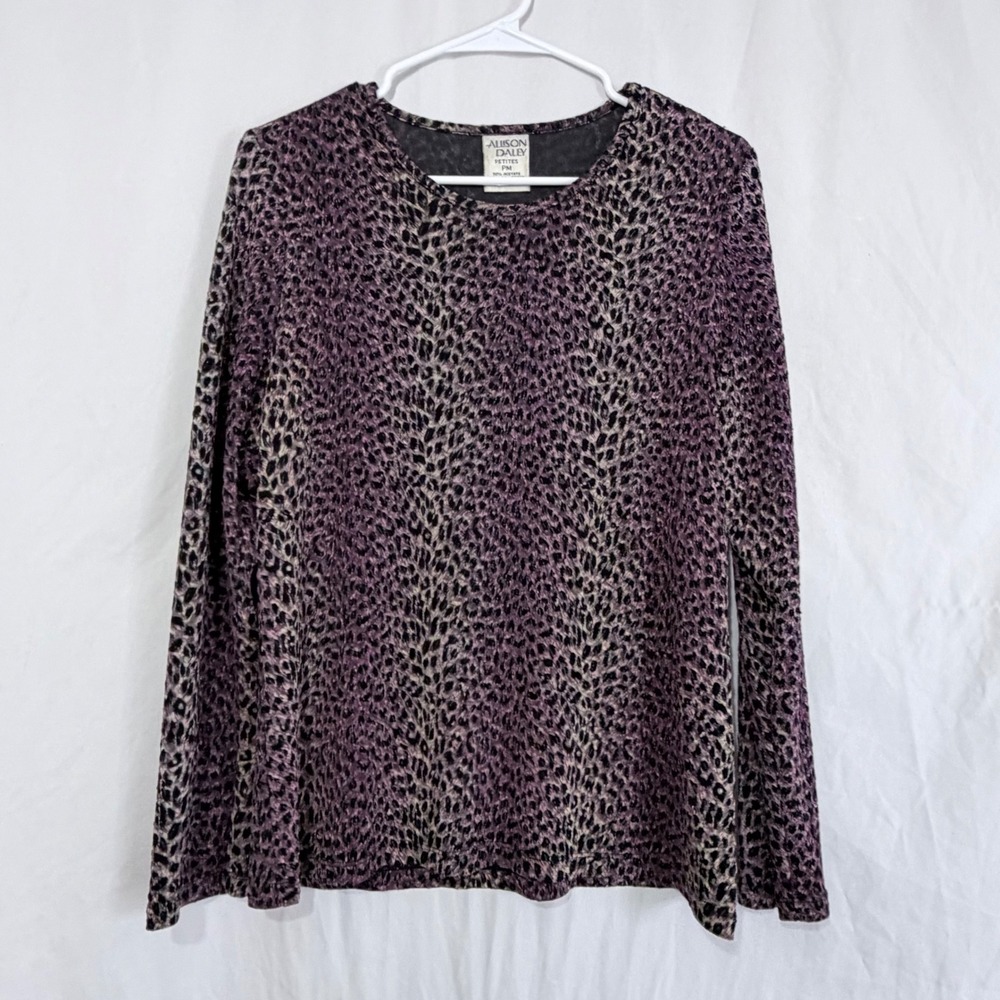 Allison Daley Animal Print Long Sleeve Knit Top Womens Blouse Size PM
